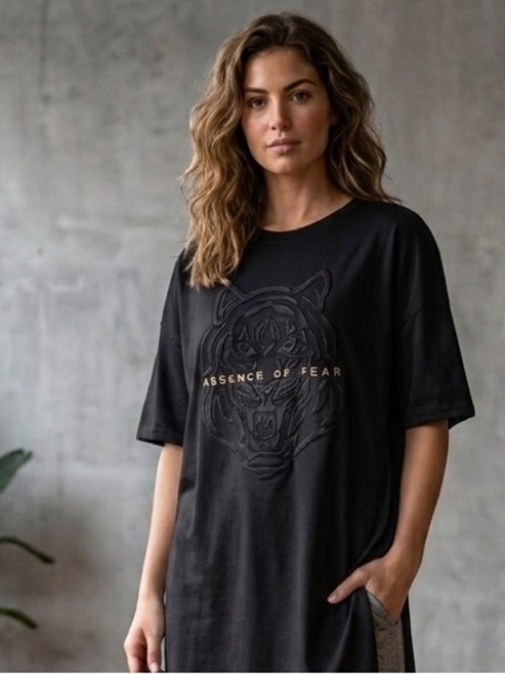 Zara black embossed tiger “absence of fear “ long T shirt